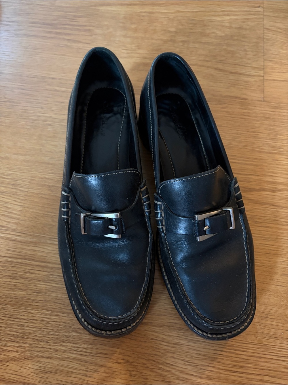 Women’s Black Leather Buckle Loafers